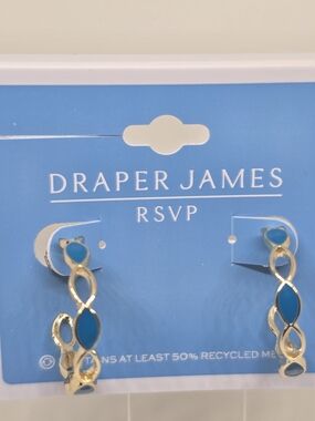 Draper James Gold and Blue Linked Hoop Drop Earrings